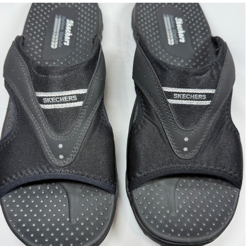 Skechers Outdoor Lifestyle Black Slide Sandals Leather Textile 47101 BBK US 9 - Picture 3 of 10